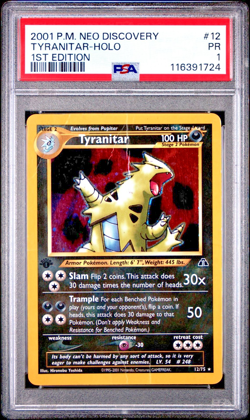 PSA 1 2001 1ST EDITION Neo Discovery Tyranitar 12/75 Holo Foil Pokemon WOTC - Image 1
