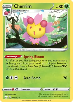 Cherrim 008/163 Battle Styles Non Holo Theme Deck Promo Pokemon Card NM - Image 1