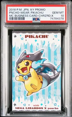 Poncho-Wearing Pikachu Charizard X Pokemon 2016 MC Business Card Japanese PSA 10 - Image 1