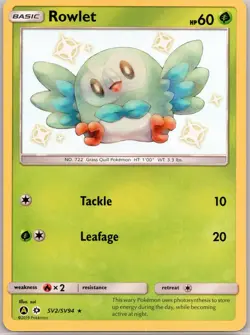 Rowlet Holo SV2/SV94 Hidden Fates Shiny Vault Pokemon Card - Image 1