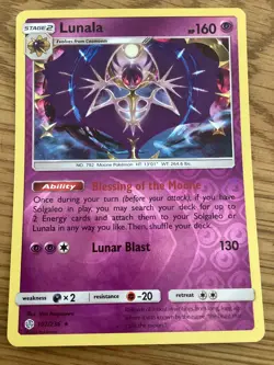 Lunala Pokemon Card 102/236 Reverse Holo- Used - Cosmic Eclispe Set - Image 1