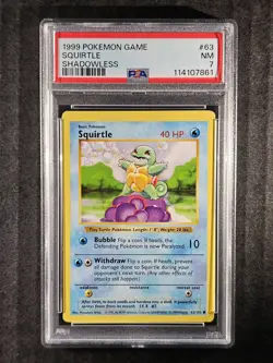 Squirtle, Shadowless Base Set, 63/102, Pokemon, WOTC 1999, (PSA 7) #2 - Image 1