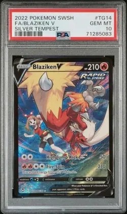 2022 POKEMON SWORD & SHIELD SILVER TEMPEST #TG14 FULL ART/BLAZIKEN V PSA 10 - Image 1