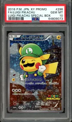 Full-Art Luigi Pikachu Pokemon 2016 Pikachu Promo Japanese 296/XY-P PSA 10 - Image 1