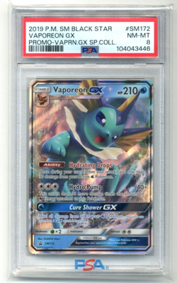2019 Pokemon SM Black Star Promo SM172 Vaporeon GX Special Collection PSA 8 - Image 1