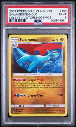 2018 POKEMON SUN & MOON CELESTIAL STORM 106 SALAMENCE-HOLO COSMOS PSA 9 - Image 1