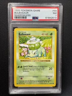 1999 POKEMON BASE SET SHADOWLESS BULBASAUR #44 PSA 7 - Image 1