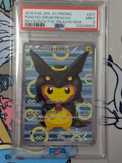 PSA 9 Poncho Wear Pikachu 231/XY-P Black Rayquaza Promo Pokemon Japanese 2016 - Image 1
