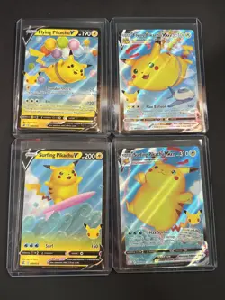 Pokemon TCG Celebrations Pikachu Surfing & Flying V & Vmax Card Lot - 4 Cards - Image 1