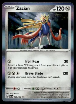 Zacian 136/182 Pokemon Card Paradox Rift Rare Holo 120 HP Lightly Played N1 - Image 1