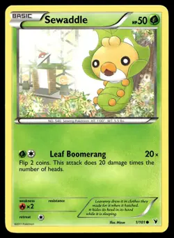 Sewaddle 1/101 Pokemon Card Noble Victories Common 50 HP Lightly Played BT - Image 1