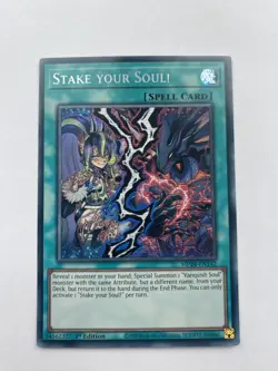 MP24-EN142 Stake your Soul! - Prismatic Secret Rare 1st Edition Mint Yugioh - Image 1