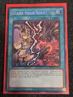 MP24-EN142 Stake your Soul! - Prismatic Secret Rare 1st Edition Mint Yugioh - Image 1