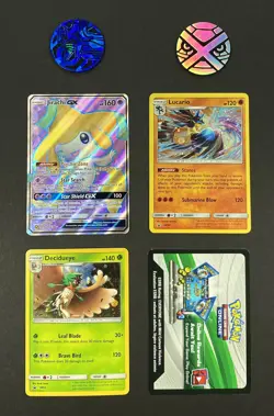 Pokemon - Jirachi GX Decidueye Holo Lucario Holo Collection w/ Code Card & Coins - Image 1