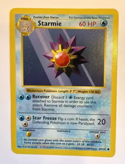 Pokemon Card 1999 Base Set Starmie Shadowless 64/102 NM-M - Image 1