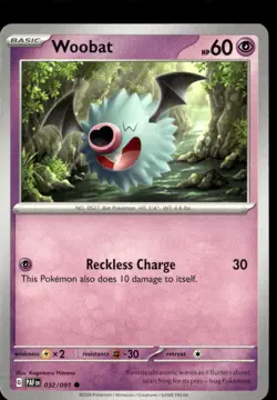 Pokemon Woobat 032/091 Paldean Fates Non Holo Common 5 Card Lot - Image 1