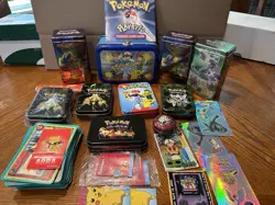 Vintage Pokemon Tin Bundle Lot Playing Cards Sealed Tin Stickers - Image 1