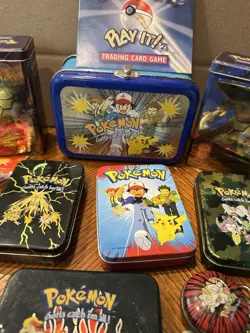 Vintage Pokemon Tin Bundle Lot Playing Cards Sealed Tin Stickers - Image 5