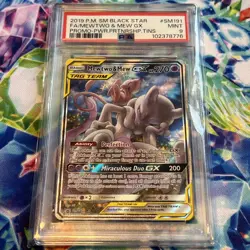 2019 Pokemon SM Black Star Mewtwo & Mew Full Art GX Promo Power Tins PSA 9 SM191 - Image 1