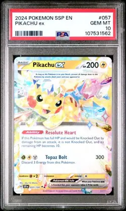 2024 Pokemon SV Surging Sparks SSP EN Pikachu Ex 057/191 PSA 10 - Image 1