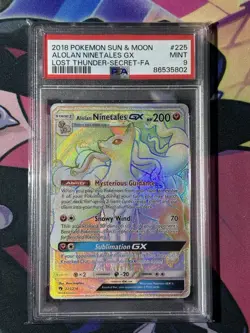 PSA 9 ALOLAN NINETALES GX 225/214 Secret Lost Thunder Pokemon - Image 1