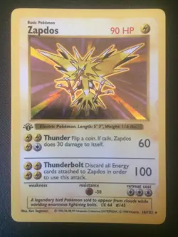 Zapdos 16/102 1st Edition Shadowless Holo Base Set Pokemon TCG WOTC Trading Card - Image 1