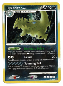 Pokemon Card: Tyranitar Cosmos HOLO 30/100 D&P Stormfront Rare! - Image 1
