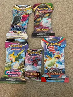 5 PACKS POKEMON DIFFERENT SLEEVED BOOSTER PACKS, FUSION STRIKE, LOST ORIGIN READ - Image 1