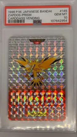 [Used] PSA 10 Zapdos Red Prism 145 Japanese Bandai Carddass Vending 1996 Pokemon - Image 1
