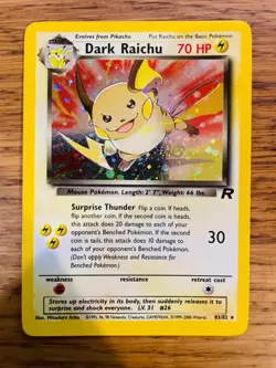 NEAR MINT! Dark Raichu (83/82) Holo Team Rocket Pokemon Card! FAST & FREE P&P! - Image 1