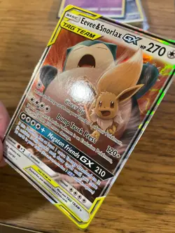 NM! Eevee & Snorlax GX (120/181) S&M Tag Team Team Up Ultra Rare Pokemon Card! - Image 4