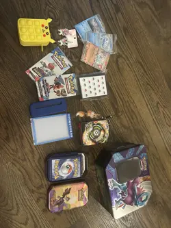 Pokemon Bundle, Card Sleeves, Cards, Mini Packs, Tin, Pop-it Wallet, Phone Charm - Image 1