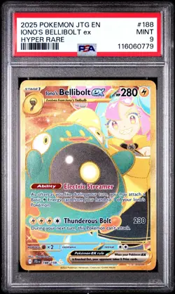 2025 POKEMON JTG EN-JOURNEY TOGETHER HYPER RARE #188 IONO'S BELLIBOLT EX PSA 9 - Image 1