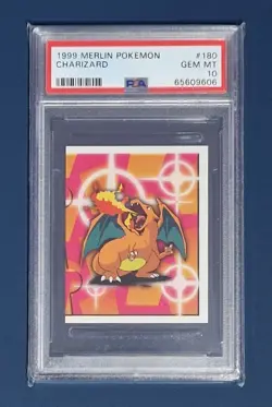 Pokemon Charizard PSA 10 Merlin Sticker #180 Gem Mint 1999 - Image 1