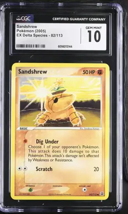 CGC 10 GEM MINT Sandshrew 2005 EX Delta Species 82/113 Pokemon Card psa - Image 1