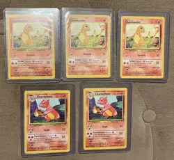 Charmander 46/102 and Charmeleon 24/102 Base Set 1999 Pokemon Lot Of 5 Cards - Image 1