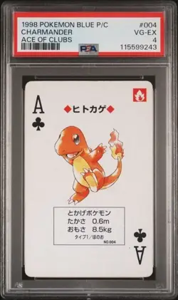 1998 POKEMON BLUE VERSION PLAYING CARDS #004 CHARMANDER ACE OF CLUBS PSA 4 VG-EX - Image 1