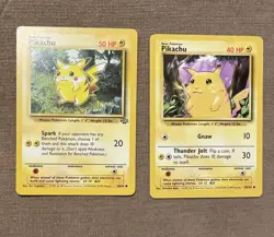 2 CARD 1999 PIKACHU ORIGINAL BASE SET COLLECTION POKEMON LOT - 60/64 & 58/102 - Image 1