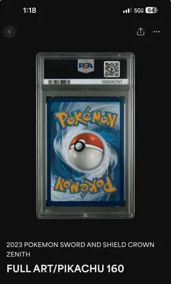 Pokemon TCG Crown Zenith Pikachu Holo Card 160/159 PSA 9 Secret Rare - Image 2