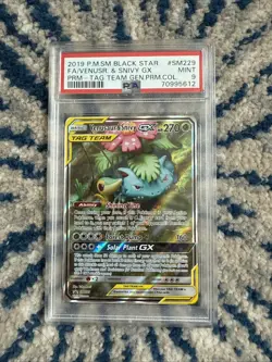 2019 Pokemon Venusaur & Snivy GX Tag Team Premium Collection SM229 Promo PSA 9 - Image 1