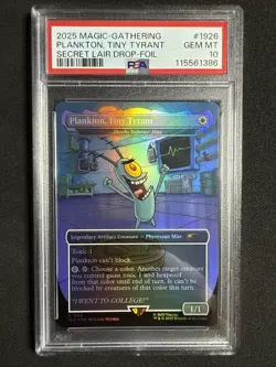 2025 Magic The Gathering Secret Lair SpongeBob Plankton Tiny Tyrant Foil PSA 10 - Image 1