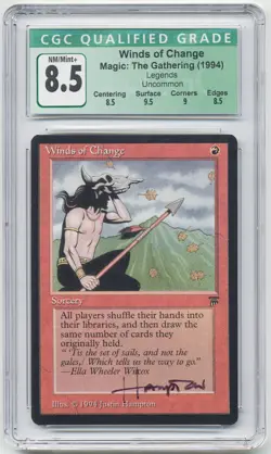 Graded Signed Winds of Change CGC 8.5 Q++ Legends Artist Justin Hampton 1994 MTG - Image 1