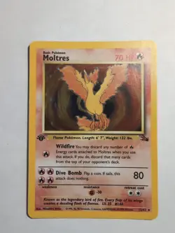 Pokemon TCG Moltres Holo Rare Card 12/62 Fossil 1st Edition WOTC 1999 - Image 1