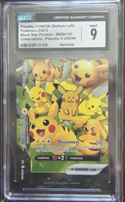 CGC 9 Pokemon Pikachu Pika V-UNION Black Star Promo SWSH141 Bottom Left 2021 - Image 1