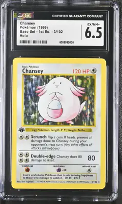 CGC 6.5 Chansey 1999 Base Set 1st Edition Shadowless 3/102 Holo Pokemon Card - Image 1