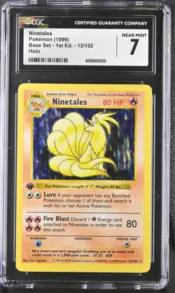 CGC 7 Ninetales 1999 Base Set 1st Edition Shadowless 12/102 Holo Pokemon Card - Image 1