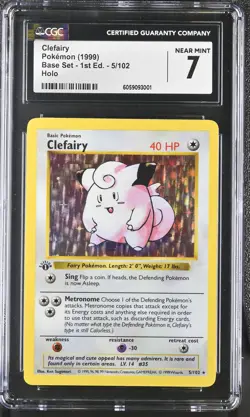 CGC 7 Clefairy 1999 Base Set 1st Edition Shadowless 5/102 Holo Pokemon Card - Image 1