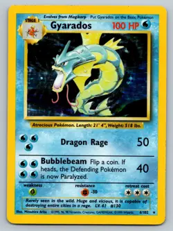 Gyarados 6/102 Holo Rare Base Pokemon Card Vintage Set MP - Image 1