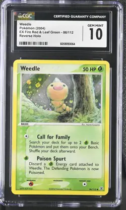 CGC 10 Weedle EX Fire Red & Leaf Green 86/112 Reverse Holo Pokemon Card psa - Image 1