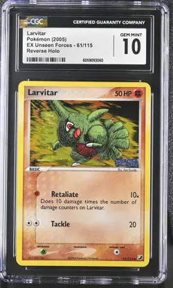 CGC 10 Larvitar EX Unseen Forces 61/115 Reverse Holo STAMPED Pokemon Card psa - Image 1